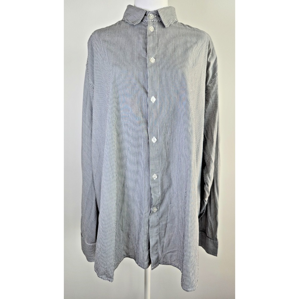 Japanese Whiteland Oversize Blue Striped Shirt Button Down Size F Oversize Long